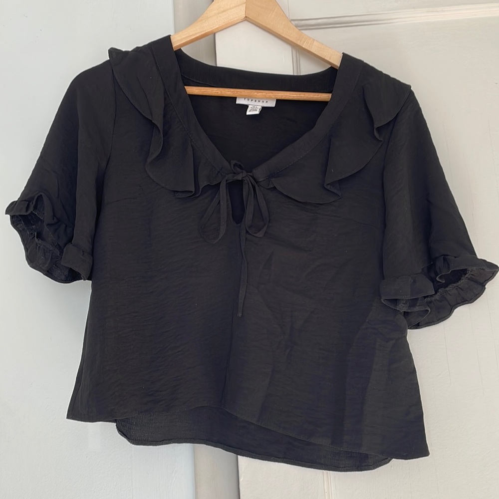 Black Topshop Ruffle Blouse Size 2